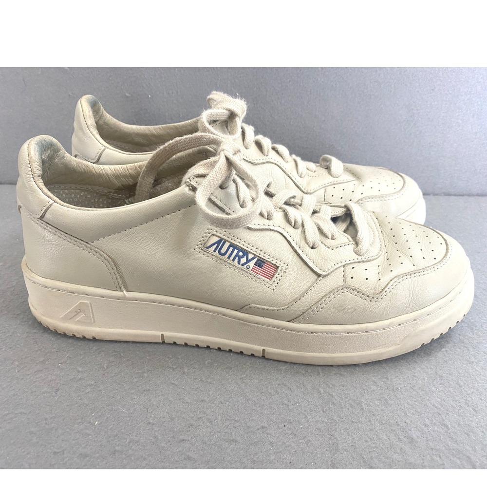 Autry Medalist Low Goatskin Leather Sneakers Off-White Cream Mens 43‎ US 10